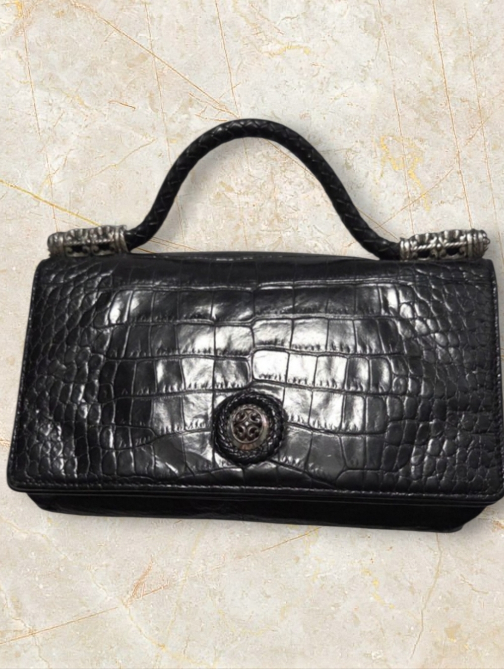 Brighton Black Croc-Embossed Top Handle Clutch- EUC - Picture 7 of 7